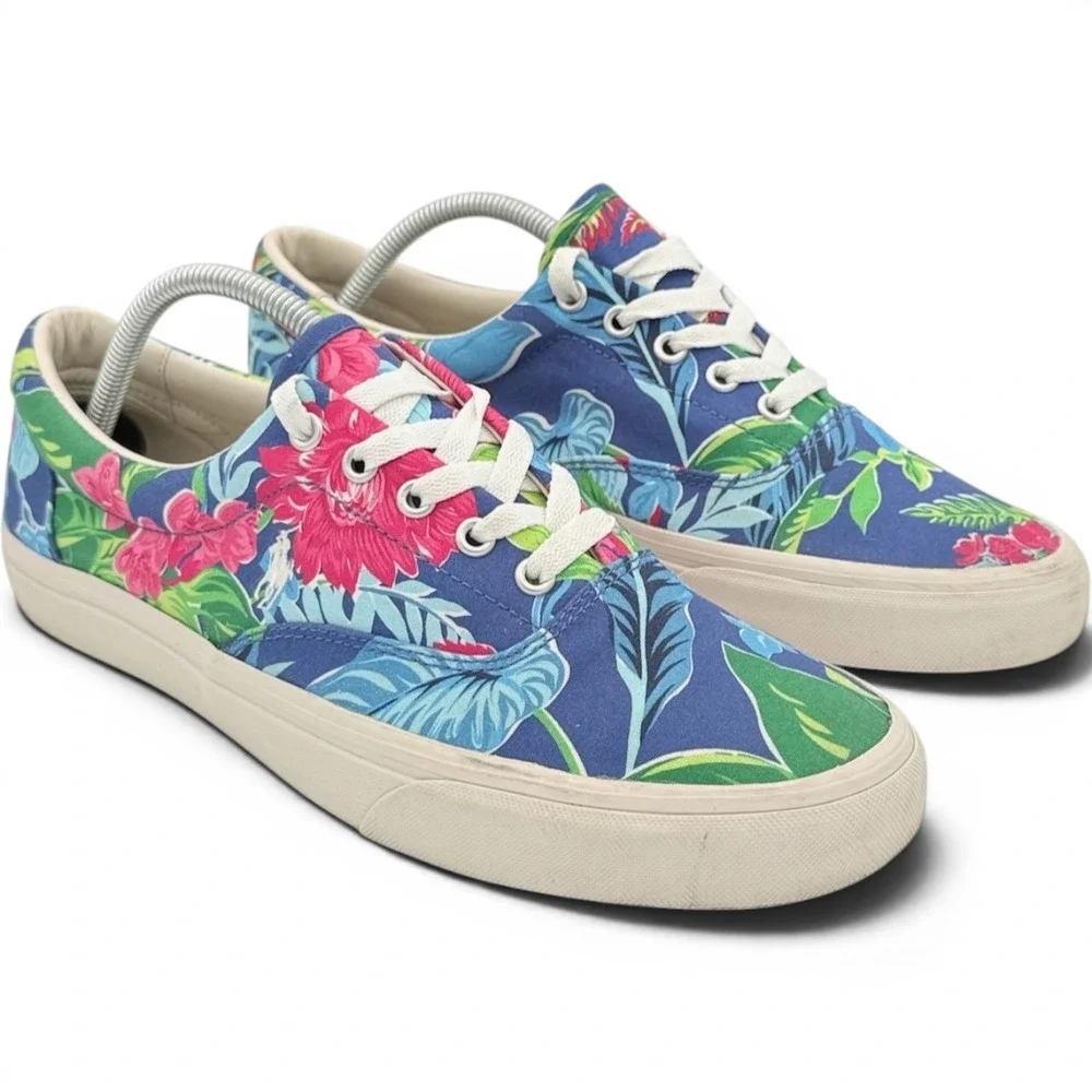 Polo Ralph Lauren Mens Keaton Pony 10 Blue Floral Tropical Canvas Sneakers 01087